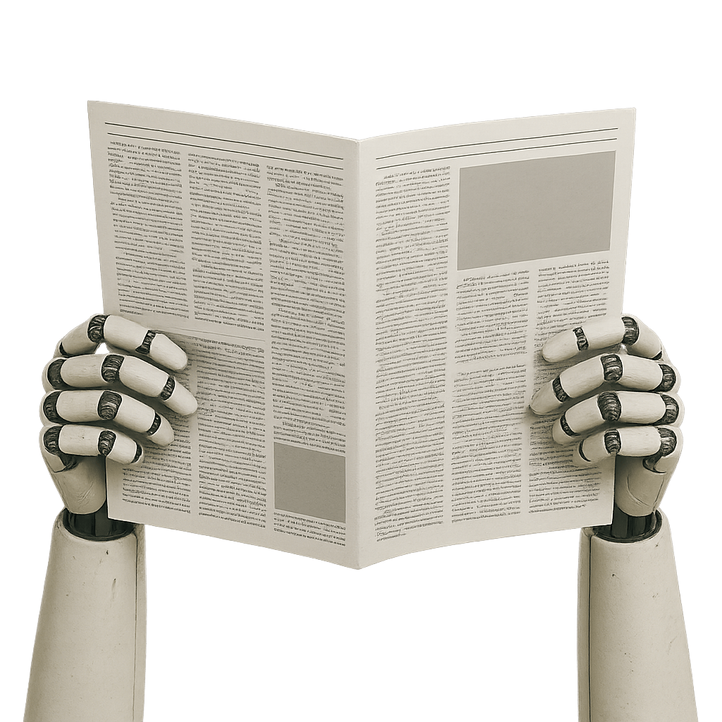 Humanoid reading the newspaper